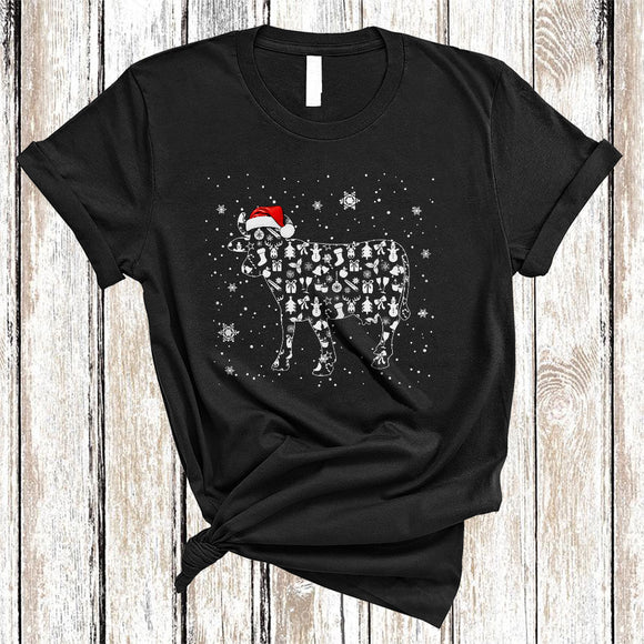 MacnyStore - Santa Cow Christmas Ornament Shape, Wonderful Cool X-mas Santa Cow, Matching Animal Lover T-Shirt