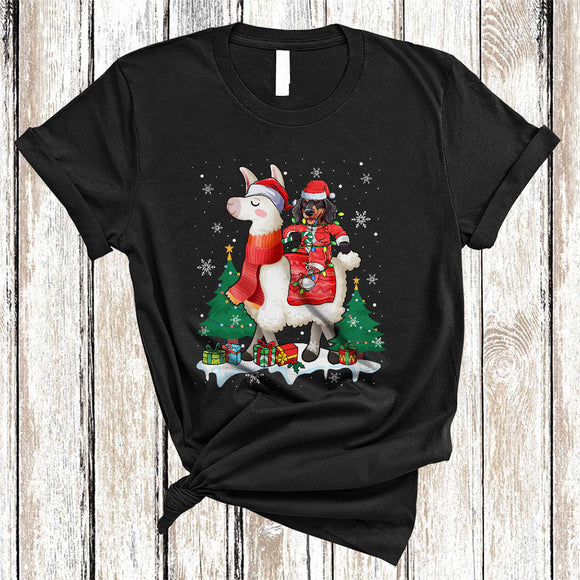 MacnyStore - Santa Dachshund Riding Llama, Funny Adorable Christmas Llama, X-mas Snow Animal Lover T-Shirt