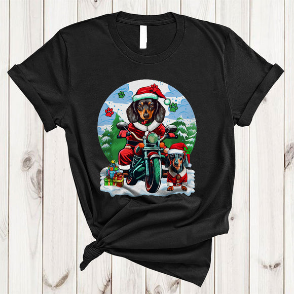 MacnyStore - Santa Dachshund Riding Motorbike, Wonderful Christmas Biking Lover, Matching X-mas Biker T-Shirt