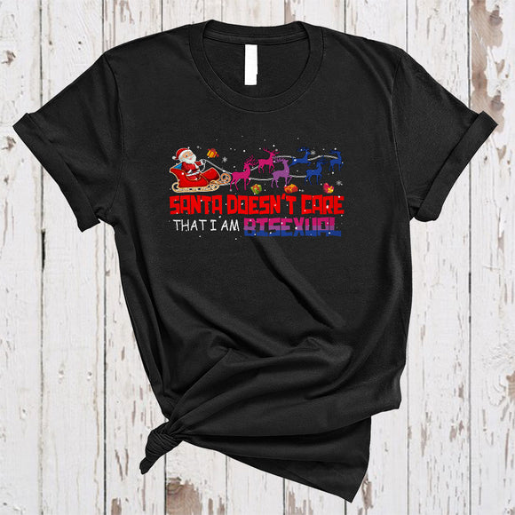 MacnyStore - Santa Doesn't Care That I Am Bisexual, Fantastic Christmas LGBTQ Pride, Santa Sleigh X-mas T-Shirt