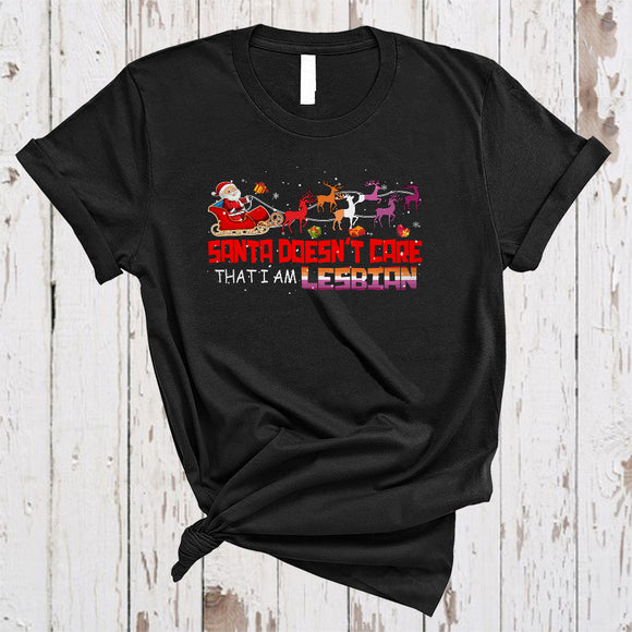 MacnyStore - Santa Doesn't Care That I Am Lesbian, Fantastic Christmas LGBTQ Pride, Santa Sleigh X-mas T-Shirt