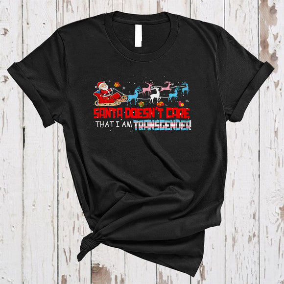 MacnyStore - Santa Doesn't Care That I Am Transgender, Fantastic Christmas LGBTQ Pride, Santa Sleigh X-mas T-Shirt