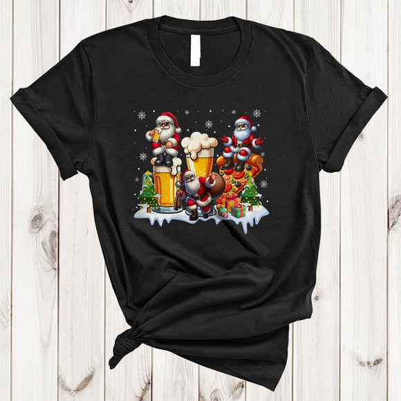 MacnyStore - Santa Drinking Beer And Eating Pizza, Humorous Merry Christmas Santa Beer, Drinking X-mas T-Shirt