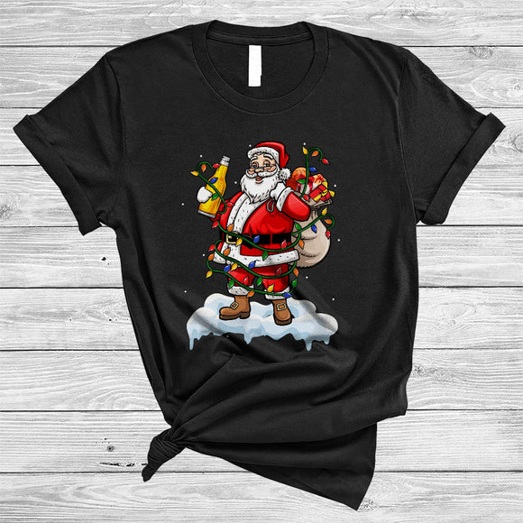 MacnyStore - Santa Drinking Beer, Awesome Christmas Santa Drinking Drunk, X-mas Lights Matching Group T-Shirt