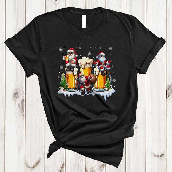 MacnyStore - Santa Drinking Beer, Humorous Merry Christmas Santa Beer Lover, Drinking X-mas Team T-Shirt