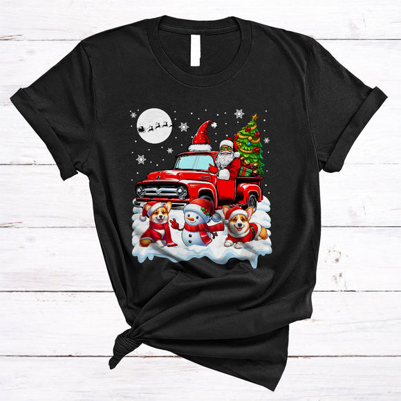 MacnyStore - Santa Driving Pickup Truck Santa Corgi, Adorable Cute Christmas Snowman, X-mas Animal Lover T-Shirt