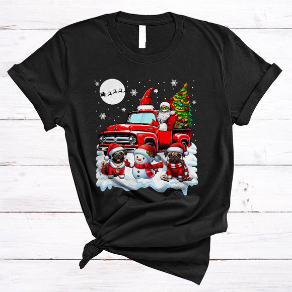 MacnyStore - Santa Driving Pickup Truck Santa Pug, Adorable Cute Christmas Snowman, X-mas Animal Lover T-Shirt