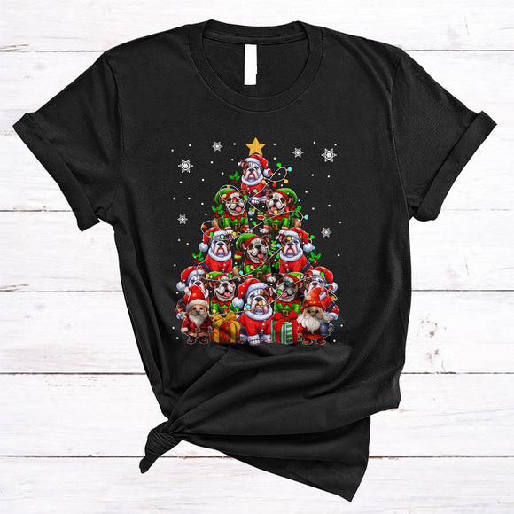 MacnyStore - Santa ELF Australian Bulldog Christmas Tree, Awesome X-mas Lights Gnomes, Snow Animal Lover T-Shirt
