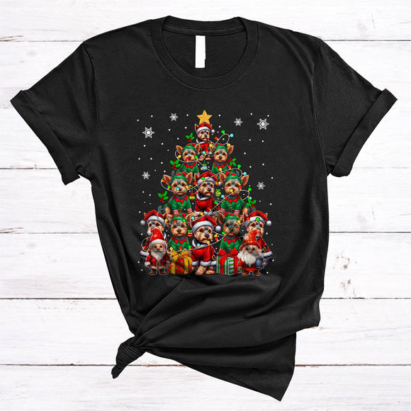MacnyStore - Santa ELF Australian Terrier Christmas Tree, Awesome X-mas Lights Gnomes, Snow Animal Lover T-Shirt