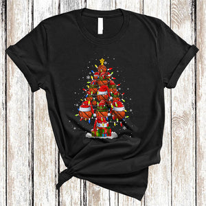 MacnyStore - Santa ELF Basketball Christmas Tree, Colorful Cool X-mas Lights Basketball Equipment, Sport Player Team T-Shirt