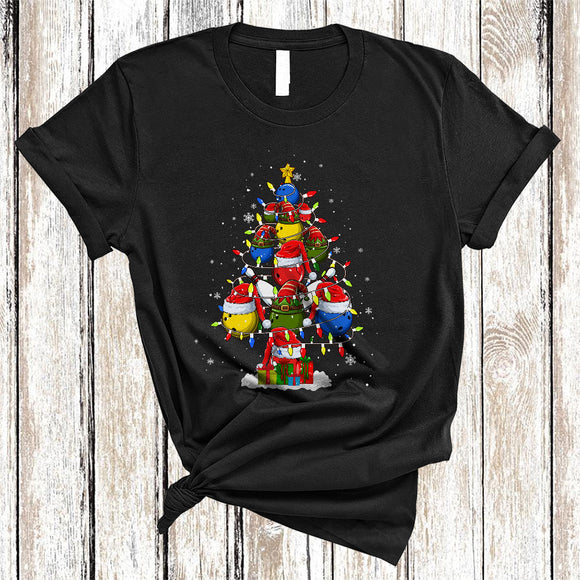 MacnyStore - Santa ELF Bowling Christmas Tree, Colorful Cool X-mas Lights Bowling Equipment, Sport Player Team T-Shirt