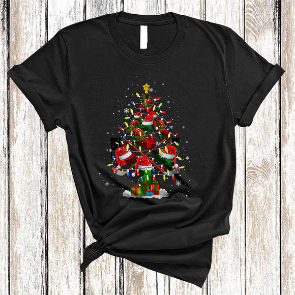 MacnyStore - Santa ELF Hockey Christmas Tree, Colorful Cool X-mas Lights Hockey Equipment, Sport Player Team T-Shirt