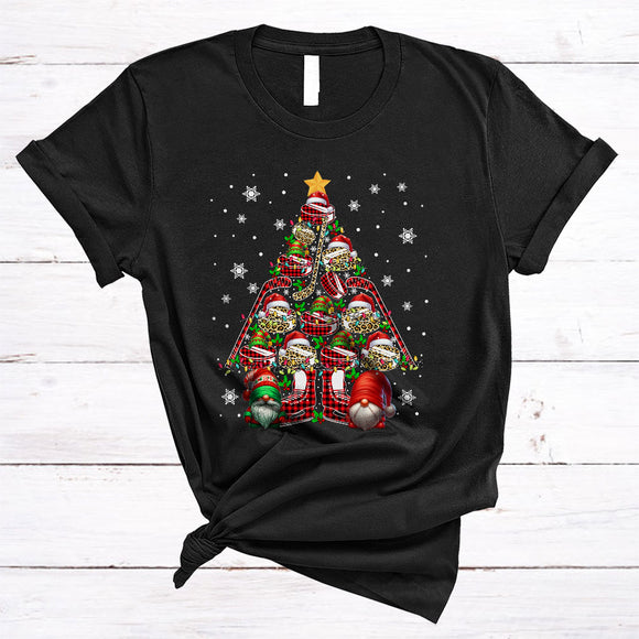 MacnyStore - Santa ELF Hockey Christmas Tree, Wonderful X-mas Lights Tree Plaid, Gnomes Sport Player Lover T-Shirt