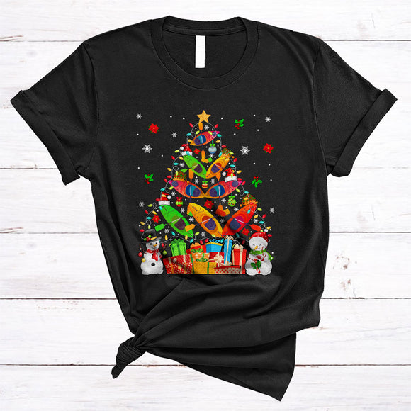 MacnyStore - Santa ELF Kayak As Christmas Tree, Lovely Christmas Kayak Lover, X-mas Lights Snowman T-Shirt