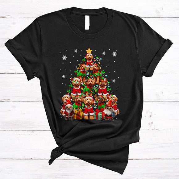 MacnyStore - Santa ELF Labradoodle Christmas Tree, Awesome X-mas Lights Gnomes, Snow Animal Lover T-Shirt