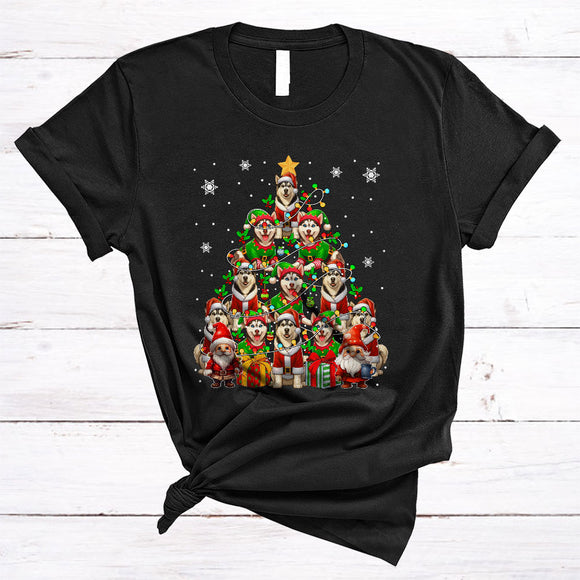 MacnyStore - Santa ELF Labrador Husky Christmas Tree, Awesome X-mas Lights Gnomes, Snow Animal Lover T-Shirt
