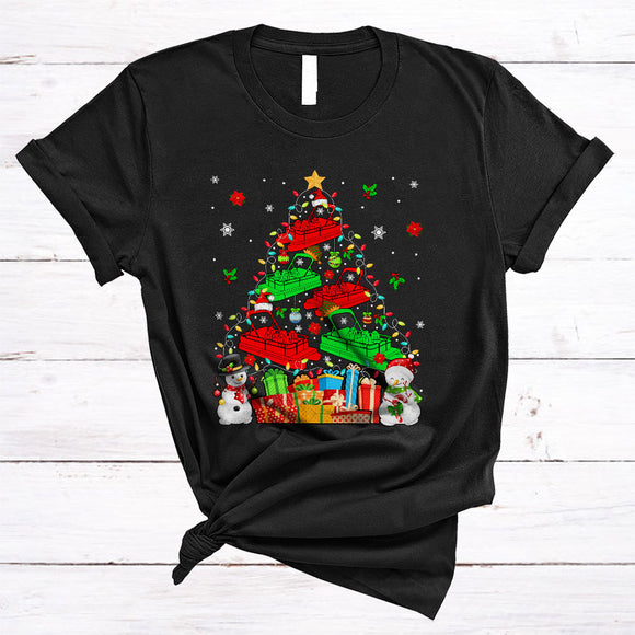 MacnyStore - Santa ELF Pontoon Boat As Christmas Tree, Lovely Christmas Pontoon Boat, X-mas Lights Snowman T-Shirt