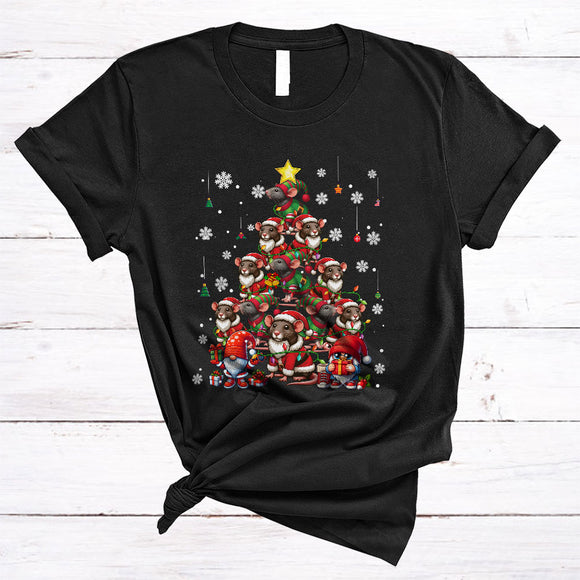 MacnyStore - Santa ELF Rat Christmas Tree, Lovely Merry X-mas Lights Snow Around, Animal Gnomes Lover T-Shirt