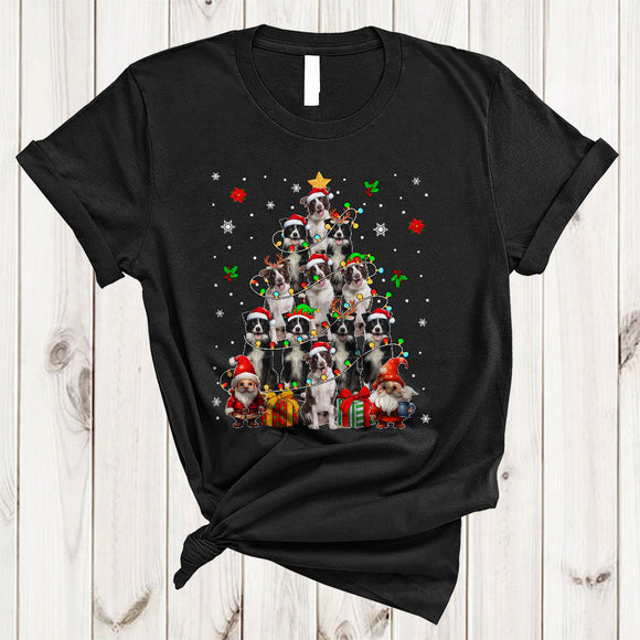 MacnyStore - Santa ELF Reindeer Border Collie Christmas Tree, Joyful X-mas Border Collie, Snow Around T-Shirt