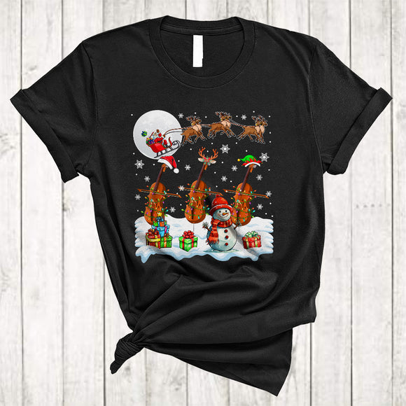 MacnyStore - Santa ELF Reindeer Cello Player, Joyful Christmas Musical Instruments, Snow Around Snowman T-Shirt