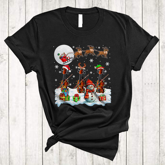 MacnyStore - Santa ELF Reindeer Violin Player, Joyful Christmas Musical Instruments, Snow Around Snowman T-Shirt