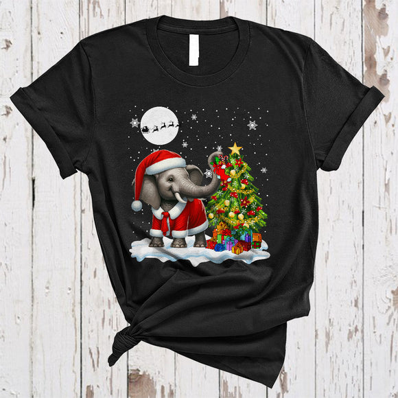 MacnyStore - Santa Elephant And Christmas Tree, Cute Elephant Making X-mas Tree, Animal Snow Around T-Shirt