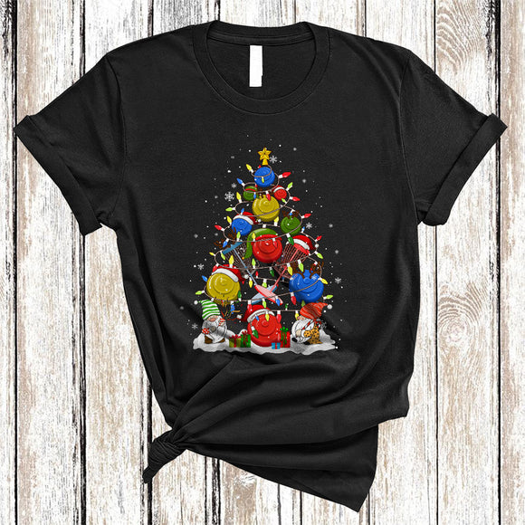 MacnyStore - Santa Elf Reindeer Disc Golf Christmas Tree, Joyful X-mas Lights Sport Player Lover, Family Group T-Shirt