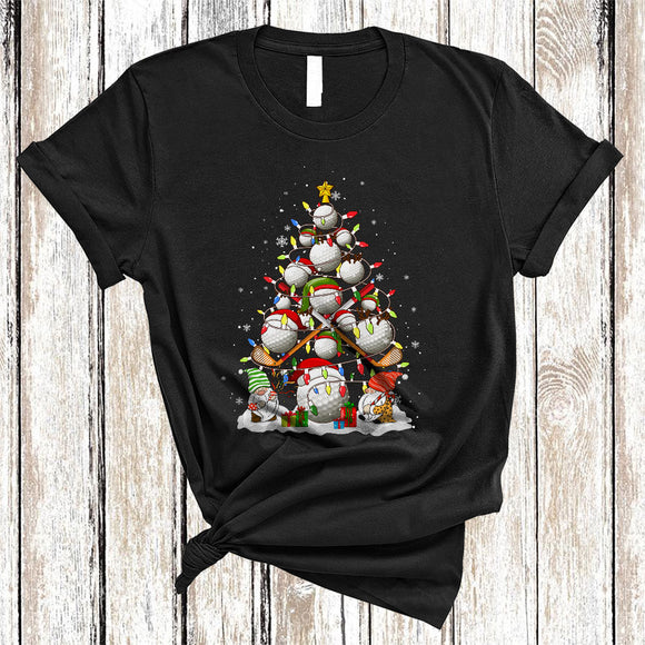 MacnyStore - Santa Elf Reindeer Golf Christmas Tree, Joyful X-mas Lights Sport Player Lover, Family Group T-Shirt