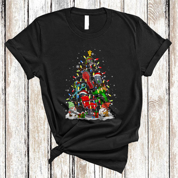 MacnyStore - Santa Elf Reindeer Hair Stylist Tools Christmas Tree, Joyful X-mas Lights Hair Stylist, Family Group T-Shirt