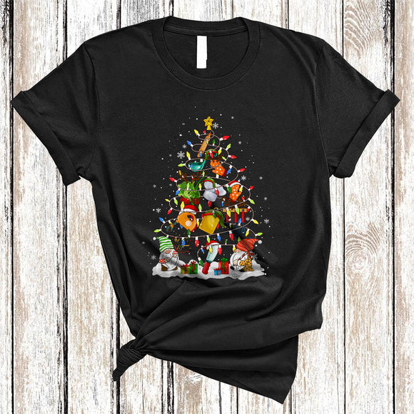 MacnyStore - Santa Elf Reindeer Lunch Lady Tools Christmas Tree, Joyful X-mas Lights Lunch Lady, Family Group T-Shirt