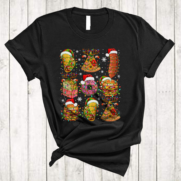 MacnyStore - Santa Elf Reindeer Taco Pizza Donut Collection, Humorous Christmas Lights Food, Family Group T-Shirt