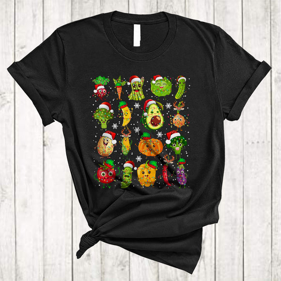 MacnyStore - Santa Elf Reindeer Vegetable Collection, Humorous Christmas Lights Vegan, Lunch Lady Group T-Shirt