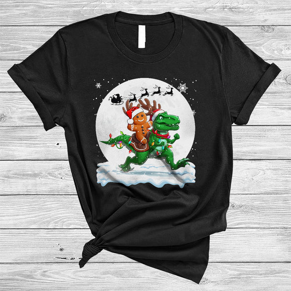 MacnyStore - Santa Gingerbread Man Riding T-Rex, Adorable Christmas Cookies Baker, Dinosaur X-mas Lover T-Shirt