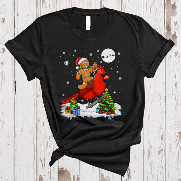 MacnyStore - Santa Gingerbread Riding Cardinal Bird As Reindeer, Cute Merry Christmas Baker Bird, X-mas Group T-Shirt