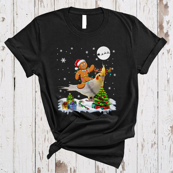 MacnyStore - Santa Gingerbread Riding Cockatiel As Reindeer, Cute Merry Christmas Baker Bird, X-mas Group T-Shirt