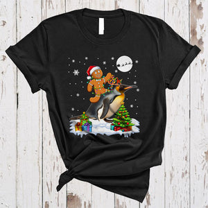 MacnyStore - Santa Gingerbread Riding Penguin As Reindeer, Cute Merry Christmas Baker Bird, X-mas Group T-Shirt