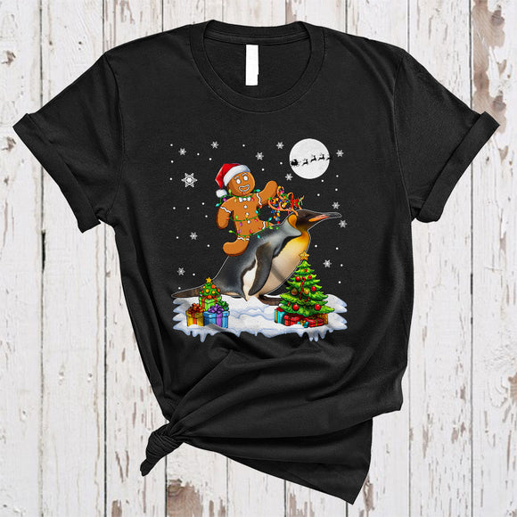 MacnyStore - Santa Gingerbread Riding Penguin As Reindeer, Cute Merry Christmas Baker Bird, X-mas Group T-Shirt