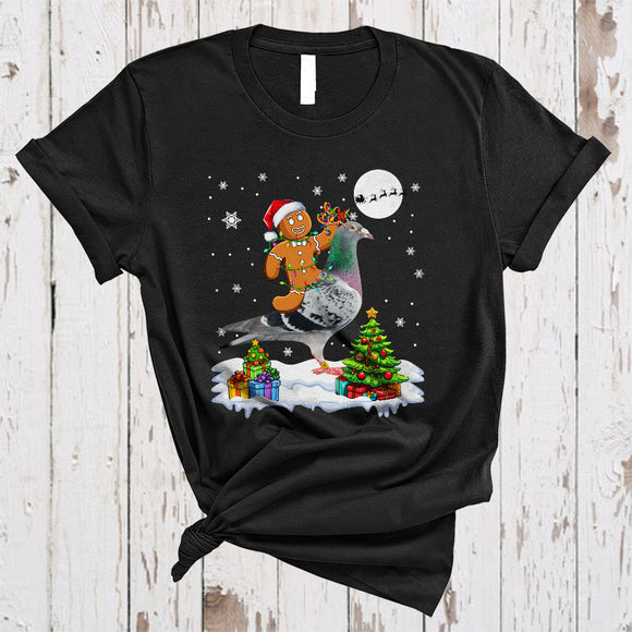 MacnyStore - Santa Gingerbread Riding Pigeon As Reindeer, Cute Merry Christmas Baker Bird, X-mas Group T-Shirt