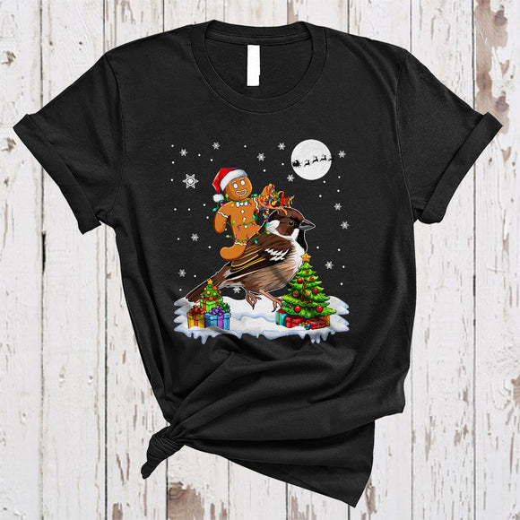 MacnyStore - Santa Gingerbread Riding Sparrow Bird As Reindeer, Cute Merry Christmas Baker Bird, X-mas Group T-Shirt