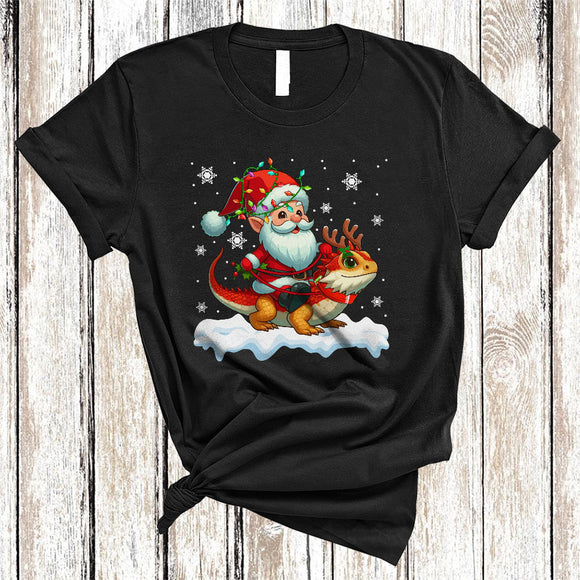 MacnyStore - Santa Gnome Riding Bearded Dragon, Awesome Christmas Lights Animal Lover, X-mas Gnomes T-Shirt