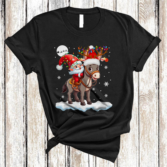 MacnyStore - Santa Gnome Riding Donkey, Awesome Christmas Lights Donkey Lover, X-mas Gnomes Animal T-Shirt