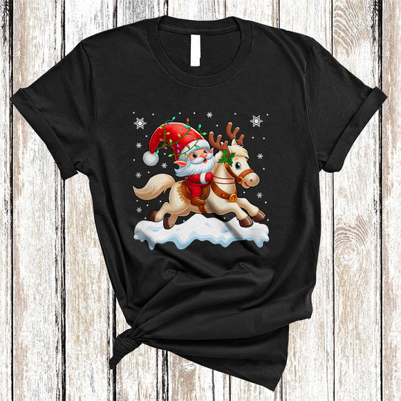 MacnyStore - Santa Gnome Riding Horse, Awesome Christmas Lights Horse Lover, X-mas Gnomes Animal T-Shirt