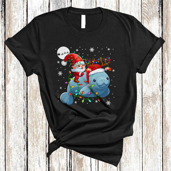 MacnyStore - Santa Gnome Riding Manatee, Awesome Christmas Lights Manatee Lover, X-mas Gnomes Animal T-Shirt