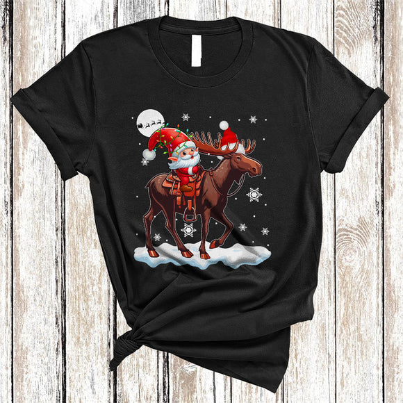 MacnyStore - Santa Gnome Riding Moose, Awesome Christmas Lights Moose Lover, X-mas Gnomes Animal T-Shirt