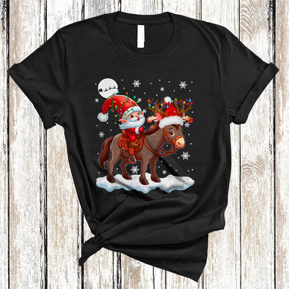 MacnyStore - Santa Gnome Riding Mule, Awesome Christmas Lights Mule Lover, X-mas Gnomes Animal T-Shirt