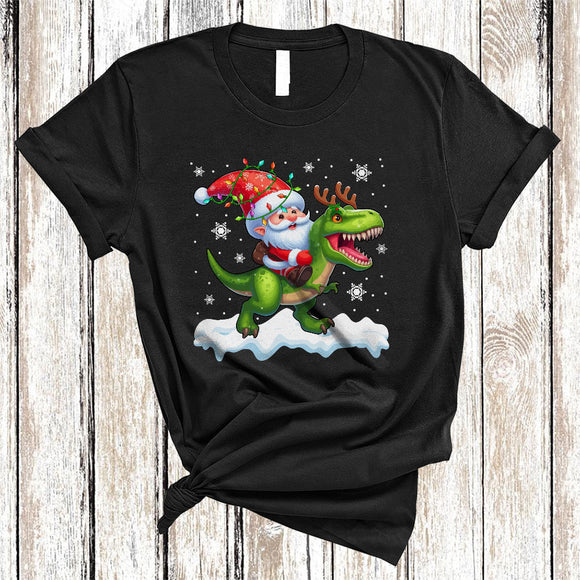 MacnyStore - Santa Gnome Riding T-Rex, Awesome Christmas Lights T-Rex Lover, X-mas Gnomes Animal T-Shirt