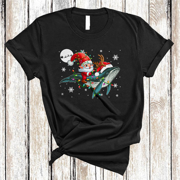 MacnyStore - Santa Gnome Riding Whale, Awesome Christmas Lights Whale Lover, X-mas Gnomes Animal T-Shirt