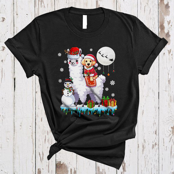 MacnyStore - Santa Golden Retriever Riding Llama Reindeer, Lovely Christmas Llama, Snowman X-mas Animal T-Shirt