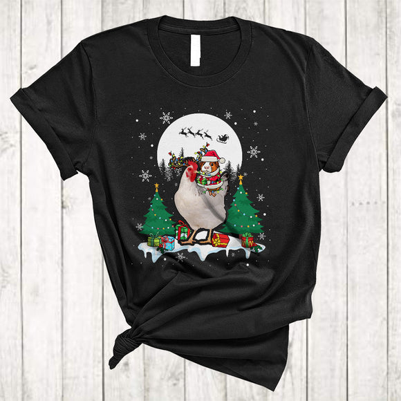 MacnyStore - Santa Guinea Pig Riding Chicken As Reindeer, Lovely Christmas Animal Lover, X-mas Snow Around T-Shirt