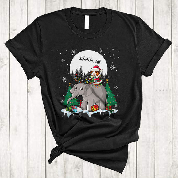 MacnyStore - Santa Guinea Pig Riding Elephant As Reindeer, Lovely Christmas Animal Lover, X-mas Snow Around T-Shirt